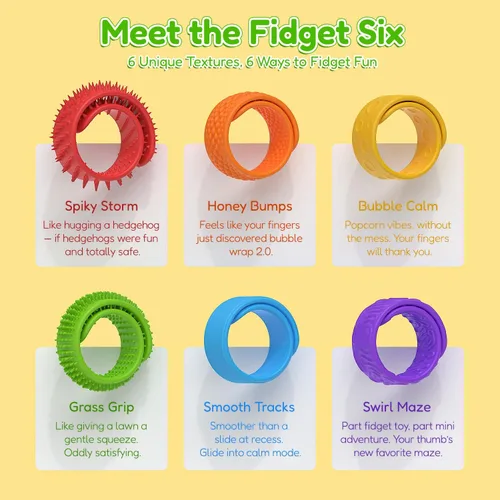 Miniatura 5 de Juguetes sensoriales para ansiedad, pulseras para niños, paquete de 6 con textura, para ansiedad, autismo, TDAH, juguetes sensoriales portátiles
