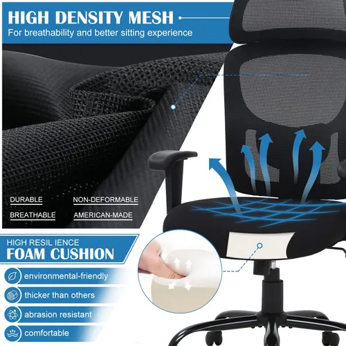 Miniatura 4 de Silla de oficina ergonómica, silla de escritorio de computadora de altura ajustable de 400 libras con soporte lumbar de esponja ajustable, silla