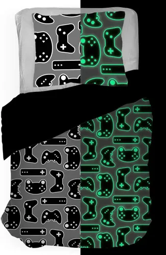 Jay Franco Trend Collector Game On Glow in the Dark - Juego de edredón y funda de almohada tamaño individual, ropa de cama súper suave para niños,