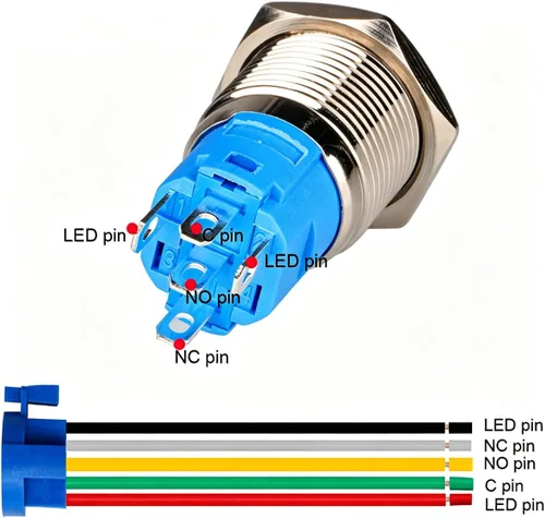 Miniatura 7 de Gebildet 2 piezas Botón de presión de cierre LED azul impermeable 110-230VAC/15Amp 16 mm Interruptor de botón de acero inoxidable impermeable