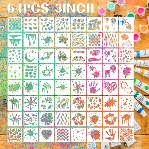 Miniatura 13 de Plantillas de flores para pintar, 64 piezas de plantillas de 3 pulgadas para manualidades, plantillas para pintura en rocas, plantillas de plástico