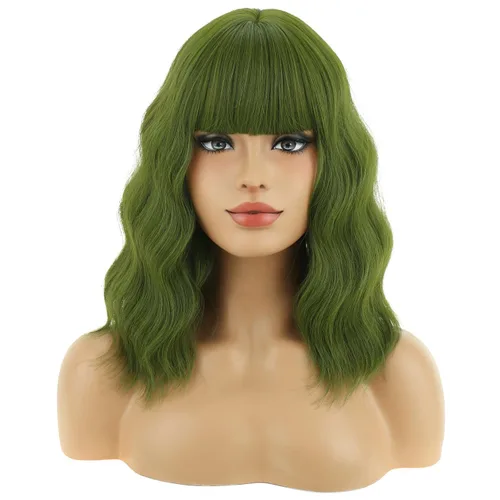 Miniatura 8 de BERON 14 Inches Ash Blonde Wig with Bangs Short Curly Wig Short Ash Blonde Bob Synthetic Wigs for Women Daily Halloween Party or Cosplay Hairnet
