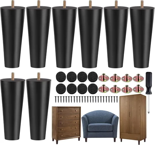 Miniatura 13 de TURSTIN 8 patas redondas para muebles de 3 pulgadas, patas redondas de madera maciza con tuercas en T M8, patas de sofá, patas de repuesto