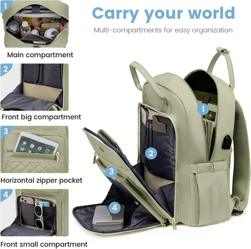Miniatura 2 de LOVEVOOK Mochila para computadora portátil para mujer, resistente al agua, mochila de trabajo de viaje, bolsa de trabajo para profesores