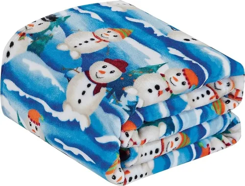 Miniatura 19 de Manta navideña de muñeco de nieve azul, 50 x 60 pulgadas, forro polar sherpa de microfelpa ultrasuave, decoración navideña y regalo para sofá, cama