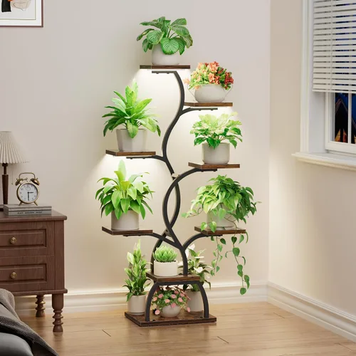 Miniatura 8 de EVAWOO Soporte para plantas de interior con luz de crecimiento, estante para plantas de 8 niveles para interiores, soporte de esquina para plantas