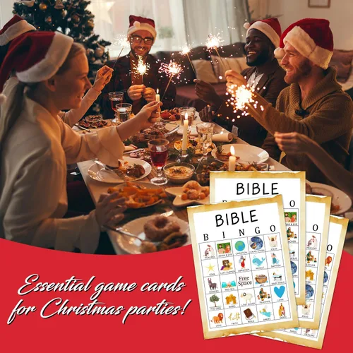 Miniatura 5 de Juegos de fiesta de bingo de Navidad con 24 jugadores, juegos de fiesta de Navidad para mujeres, suministros de fiesta, actividades familiares