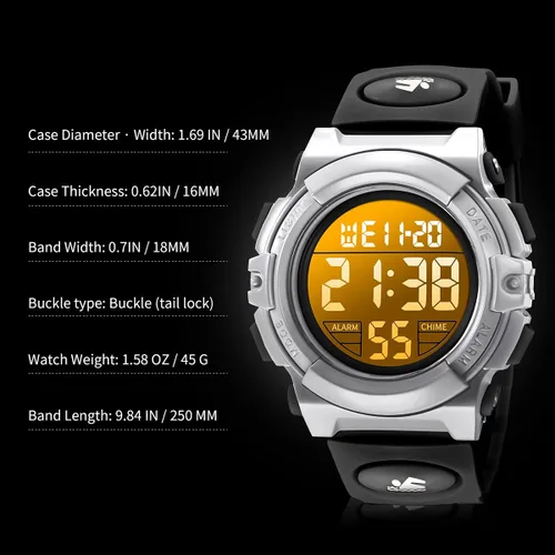 Miniatura 6 de Reloj analógico para niños, reloj para niños de 6 a 15 años, reloj digital para deportes al aire libre, multifuncional con cronógrafo LED 50 M