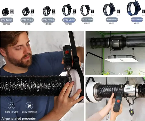 Miniatura 2 de Abrazadera de manguera de acero inoxidable ajustable de 6 a 1.496 in, abrazaderas de manguera de engranaje helicoidal, kit surtido para fontanería
