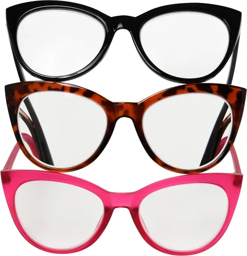 Miniatura 4 de Betsey Johnson Women's Plaid 3 Pack Reading Glasses Cat Eye, Black, Tortoise, Magenta, 1.5X + 1.5