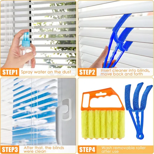 Miniatura 6 de 4 piezas de limpiador veneciano para ventanas, herramienta limpiadora de 7 dedos para persianas y obturadores, cepillo de mano para persianas