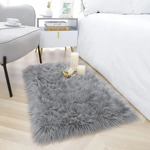 Miniatura 27 de Noahas Alfombra de piel sintética, alfombras esponjosas de lujo para dormitorio, alfombras lavables de 2 x 3 pies, alfombra de piel de oveja