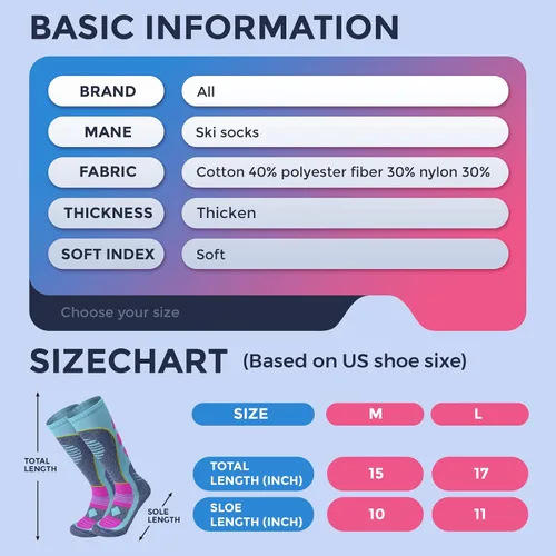 Miniatura 3 de AII Calcetines térmicos de esquí para hombre y mujer (2 pares), calcetines de esquí de fondo, calcetines de snowboard para esquí al aire libre
