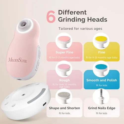 Miniatura 5 de MelodySusie PC20F - Kit de lima de uñas eléctrica para bebé, recargable y seguro, con luz nocturna, funcionamiento silencioso para recién nacidos