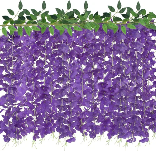Miniatura 7 de ZINHO 60 ramas de glicina colgantes de flores, guirnalda de flores artificiales de glicina rosa para boda, arco, ceremonia, fiesta, jardín, hogar