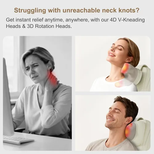 Miniatura 3 de Rainwolf Almohada Masajeadora Shiatsu para Cuello y Espalda con Calor - Cojín Masajeador de Tejido Profundo 4D para Alivio de la Tensión, Intensidad