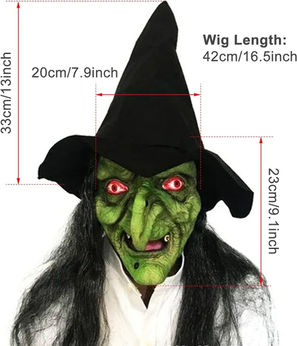 Miniatura 4 de DULRLLY Máscara de anciana aterradora para Halloween, máscara de bruja de látex espeluznante con ojos rojos, máscara de bruja de cabeza completa