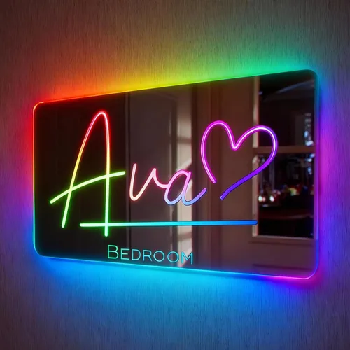 VEELU Espejo con nombre personalizado iluminado para decoración de pared LED para habitación de niñas, letrero de neón con nombre personalizado, luz