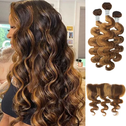 Miniatura 31 de ALHER Long Deep Part 2x6 Closure Body Wave Honey Blonde Highlight, Ombre Brown and Blond 2x6 Kim K Transparent HD Lace Closure Pre Plucked With Baby