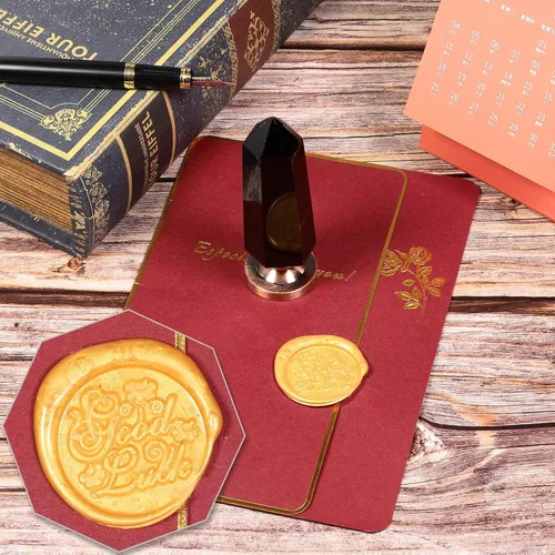 Miniatura 6 de SUNYIK Juego de sellos de cera, 6 asas de piedra de punto de cristal facetado con 4 sellos de cera para invitaciones de boda, mango de obsidiana