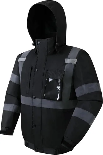 Miniatura 8 de JKSafety Chaqueta bomber de seguridad de invierno de alta visibilidad para hombres y mujeres Chaqueta de seguridad de invierno duradera e 116-negro