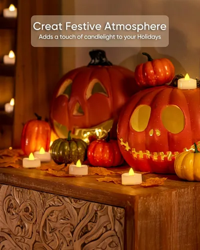 Miniatura 5 de merrynights - Velas LED sin llama, paquete de 12 velas pequeñas a pilas, velas para decoración de fiestas, hogar, bodas y otoño, 1.5 x 1.25 pulgadas