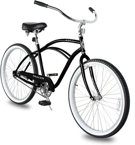 Miniatura 8 de Tracer Bicicleta de crucero de playa para adultos, ruedas de 26 pulgadas, freno de montaña de una sola velocidad, bicicleta doble para mujeres, M&F
