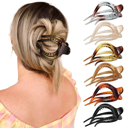 Miniatura 8 de Pinzas de pelo planas French Concord - 6 piezas, pinzas de pelo curvas sin deslizamiento, pinzas de agarre para volumen, pinzas de pelo para mujeres