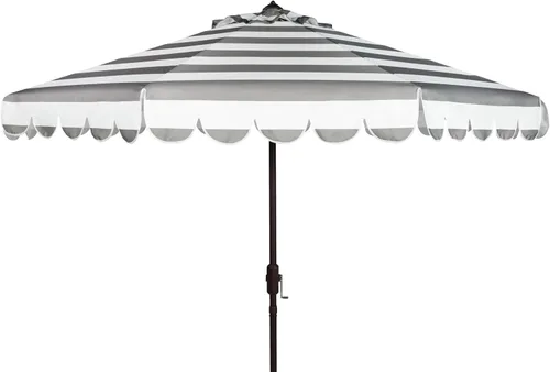 Miniatura 8 de SAFAVIEH Sombrilla de patio para exteriores, redonda, de 9 pies, colección Maui, rayas azul marino y blanco, manivela, inclinación con botón, Azul