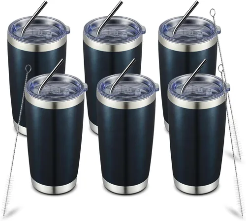 Miniatura 45 de COMOOO Taza de viaje de acero inoxidable de doble pared aislada al vacío de 20 onzas con tapa y pajita, taza de café aislada con recubrimiento
