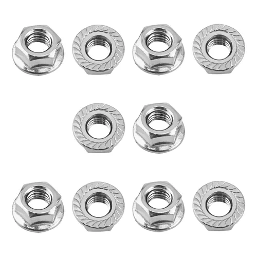 Miniatura 9 de M10 Tuercas de brida hexagonales dentadas, tuercas hexagonales de brida M10-1.5mm, acero inoxidable 304, métricas, tuerca de reemplazo resistente