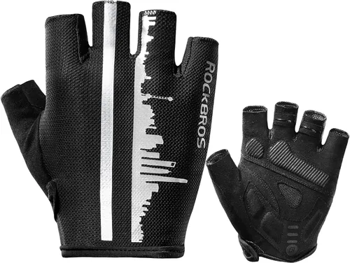 ROCKBROS Guantes de bicicleta para hombres, guantes de ciclismo de medio dedo, guantes de ciclismo MTB, guantes de bicicleta de carretera de