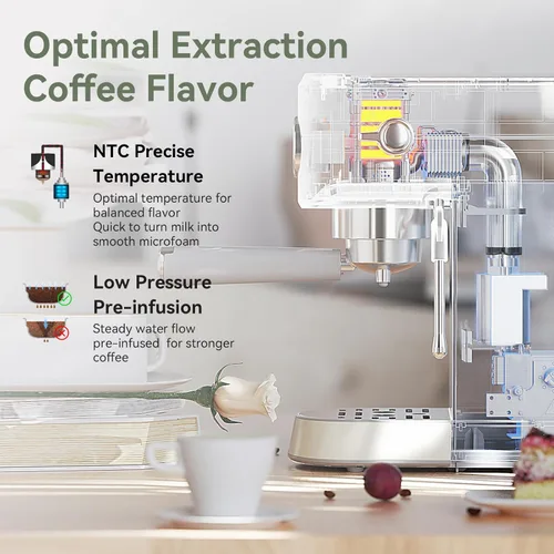 Miniatura 6 de Gevi Cafeteras comerciales para café expreso, máquina profesional de café con espumador de leche, máquinas de café expresso de acero inoxidable
