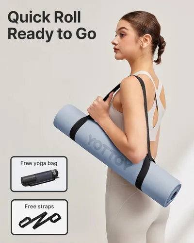 Miniatura 6 de Esterilla de yoga, esterilla de ejercicios antideslizante de TPE (1/4 pulgada) para pilates, fitness y entrenamientos a pie descalzo, esterilla