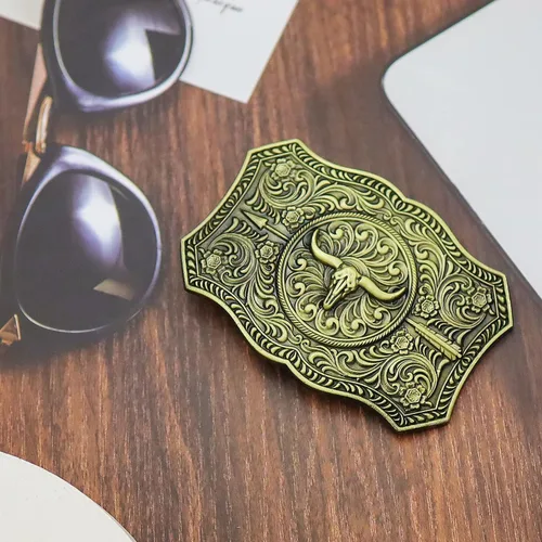 Miniatura 3 de RechicGu Hebilla de cinturón ovalada de calavera de toro de cuerno largo, cuentas de madera turquesa nativa americana, hebillas de vaquero