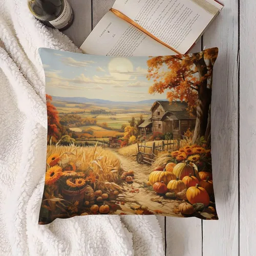 Miniatura 4 de Fundas de almohada decorativas cuadradas de terciopelo con diseño de paisaje, campo, otoño, otoño, 12 x 12 pulgadas, para Acción de Gracias