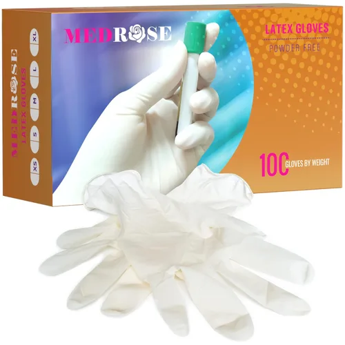 Miniatura 2 de Guantes de látex MedRose pequeños - 100 guantes de goma - Guantes desechables sin polvo, impermeables, blancos