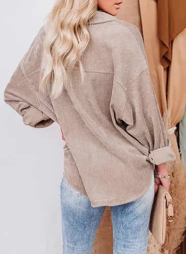 Miniatura 3 de Sidefeel - Camisa de pana holgada con manga larga y botones para mujer