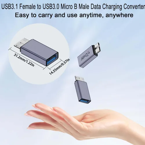 Miniatura 5 de QIANRENON Adaptador de disco duro externo USB A hembra a USB 3.0 Micro B macho de 10 Gbps USB 3.1 a Micro B convertidor de carga de datos