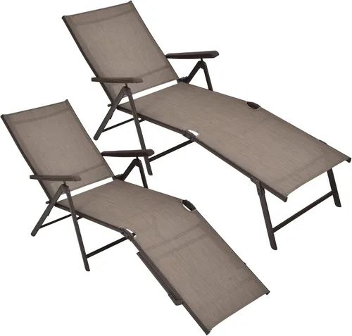 Miniatura 13 de Tangkula Sillón plegable para exteriores, tumbona reclinable con respaldo ajustable de 5 posiciones y reposapiés de 2 posiciones, no requiere Marrón