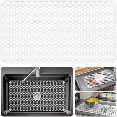 Miniatura 15 de Bestjing Tapete de silicona para fregadero - Protectores para fregadero de cocina con drenaje central, accesorio de rejilla de cocina de 26" x 14