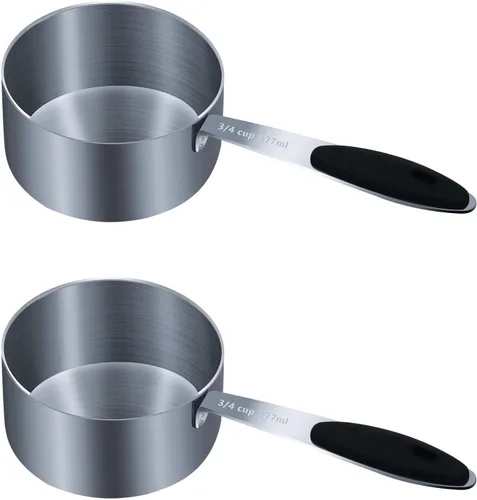 Miniatura 16 de LEIFENY 1 taza medidora individual de 3/4 tazas (6.0 fl oz, 6 onzas) con agarre de silicona negra, cucharada individual de acero inoxidable