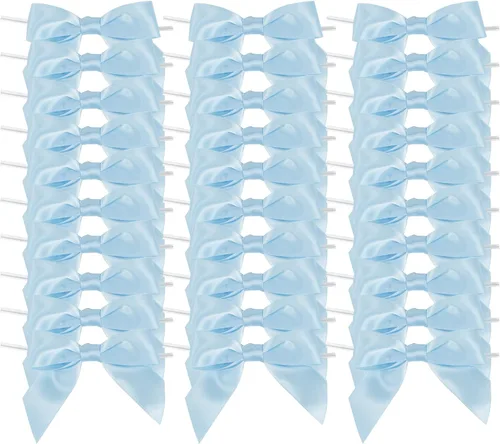 Miniatura 20 de AIMUDI Lazos con Alambre de Amarre para Bolsas de Golosinas de 3.5 pulgadas, Lazos de Satén Azul Turquesa para Manualidades, Lazos Prefabricados