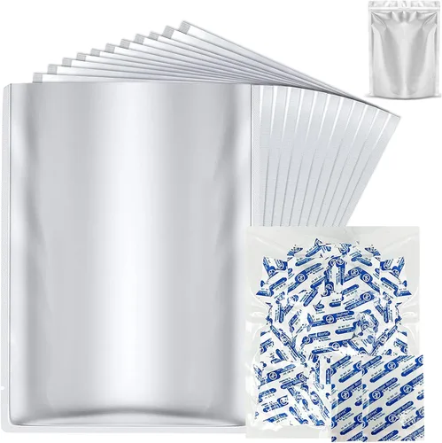 Paquete de 50 bolsas Mylar de 1 galón para almacenamiento de alimentos con absorbentes de oxígeno para arroz, granos, granos de café y