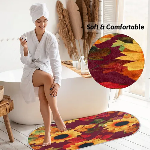 Miniatura 4 de cfpolar Fall Maples Sunflower Bathroom Rugs Non-Slip Bath Rug Microfiber Bath Mat Absorbent Kitchen Mats and Rugs Machine Washable Oval Plush Floor