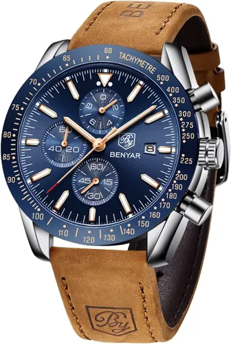 Miniatura 16 de BY BENYAR - Reloj para hombre, cronógrafo analógico de cuarzo, impermeable, luminoso, de diseñador, relojes de pulsera para hombre, para negocios