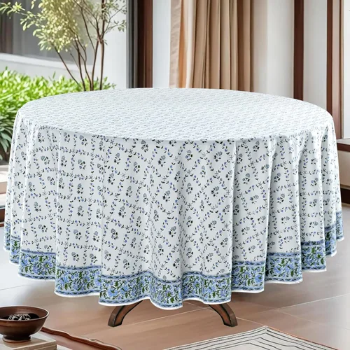 Miniatura 19 de Ridhi Mantel redondo con estampado de bloque a mano, 100% algodón, reutilizable, color rosa flamenco, de 60 pulgadas, mantel decorativo para uso