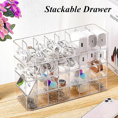 Miniatura 6 de YAYODS Paquete de 4 cajas organizadoras de cables con tapa, caja organizadora de cables transparente con 40 bridas de alambre, organizador