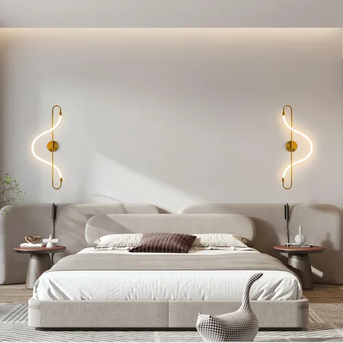 Miniatura 5 de KCO Moderno apliques de pared dorados para interiores, juego de dos apliques de pared largos para pasillo, lámpara de pared de mediados de siglo