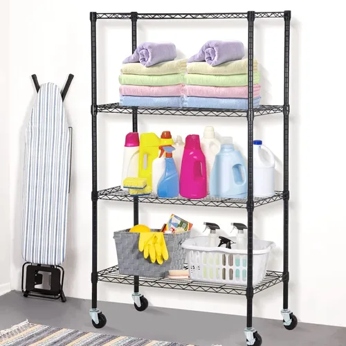 Miniatura 8 de Estantería de alambre de 4 niveles de 62 pulgadas de alto x 36 pulgadas de largo x 14 pulgadas de profundidad, estante de metal resistente, Negro